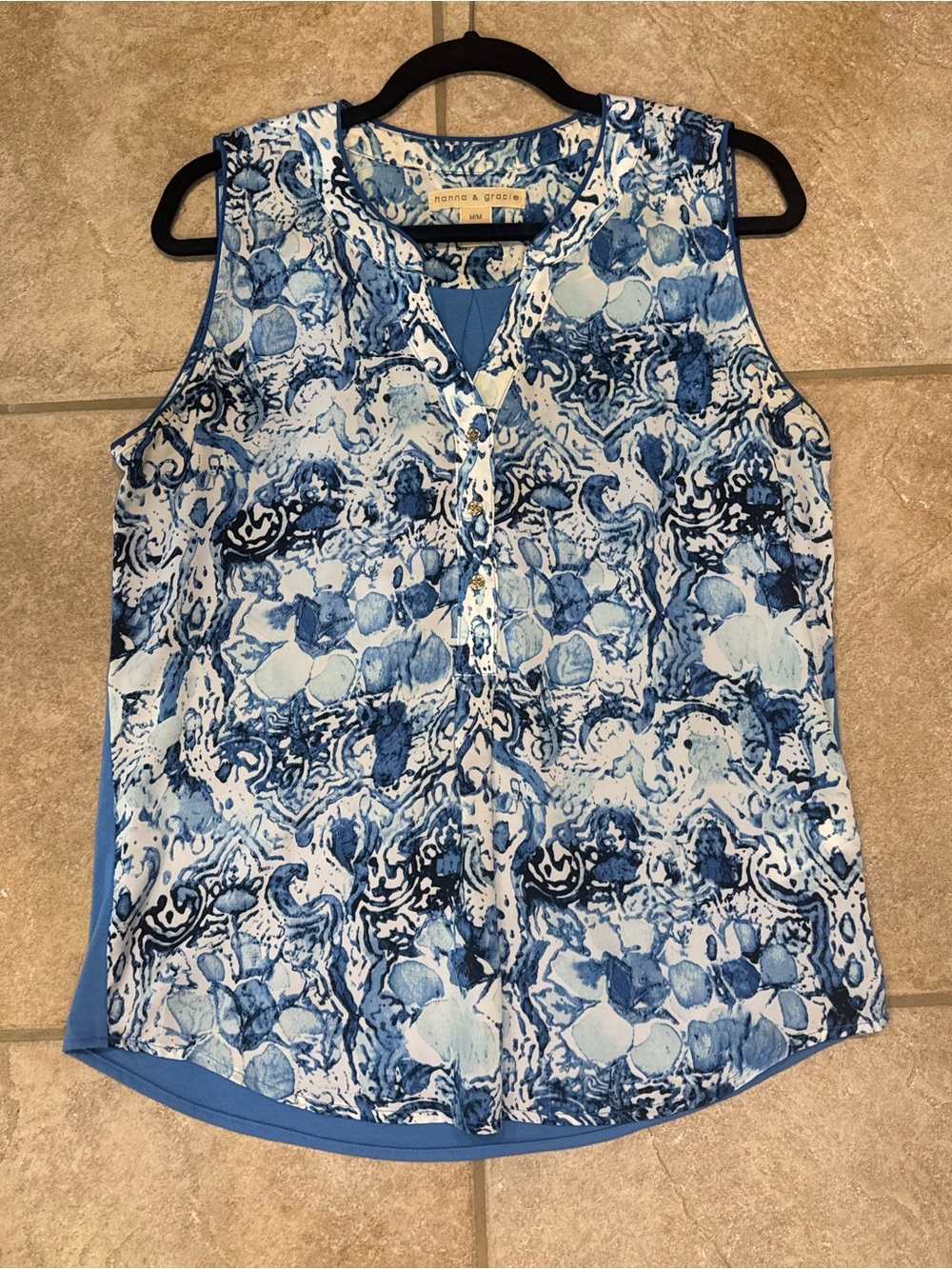 Hanna & Gracie Blue Printed Sleeveless Tank